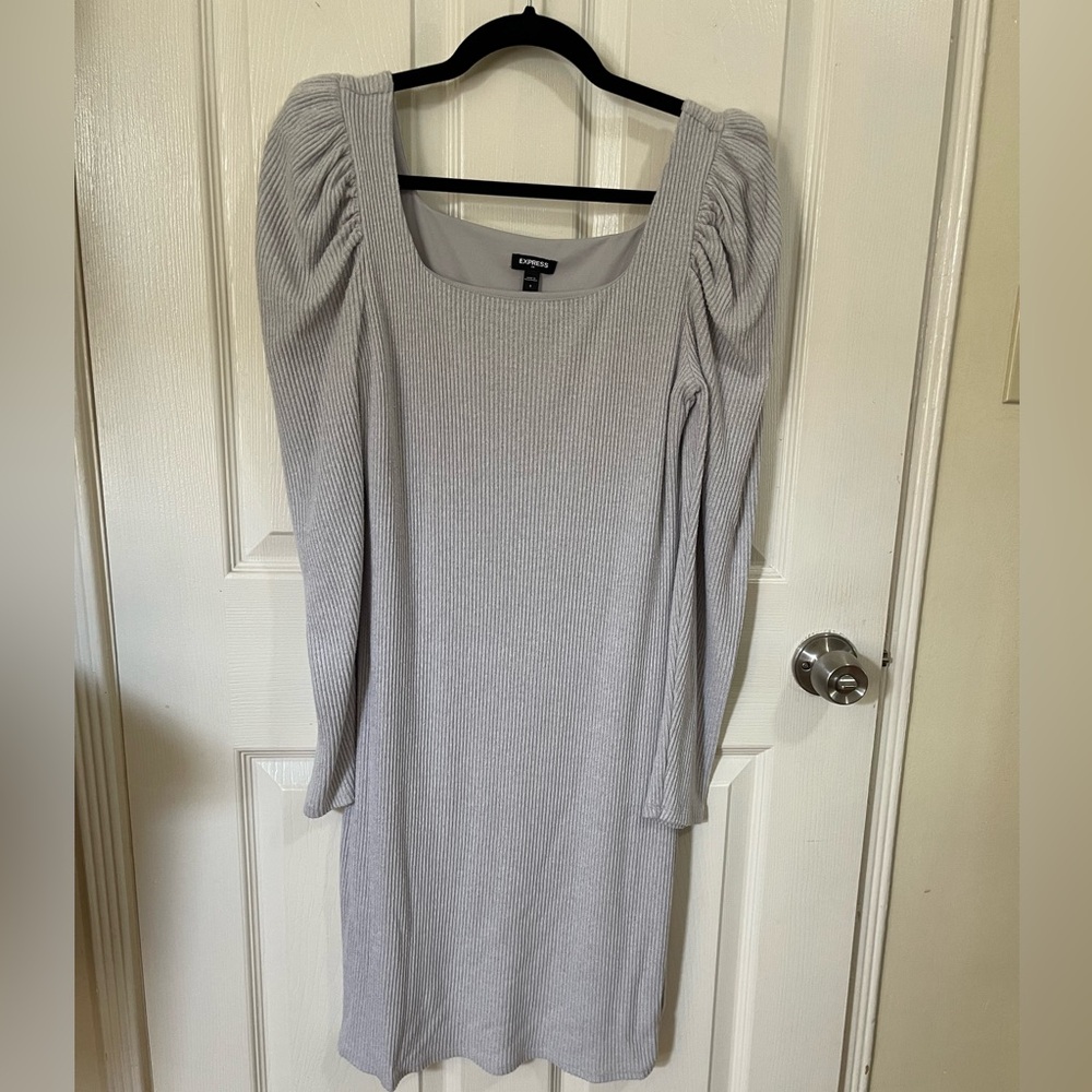 Express sweater dress, long slight puff sleeve